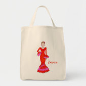 Flamenco danseres met oranje canvas tas (Voorkant)