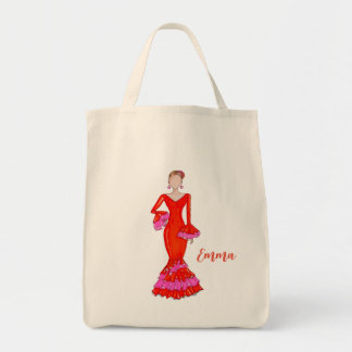 Flamenco danseres met oranje canvas tas