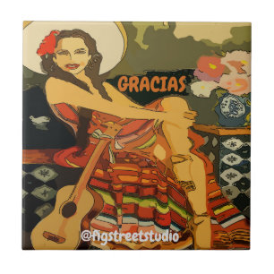 Flamenco Guitar Woman, add text,Tile Mural Tegeltje