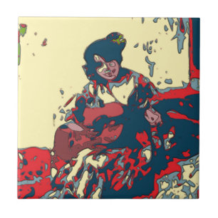 Flamenco Guitar Woman Ceramic Tile Tegeltje
