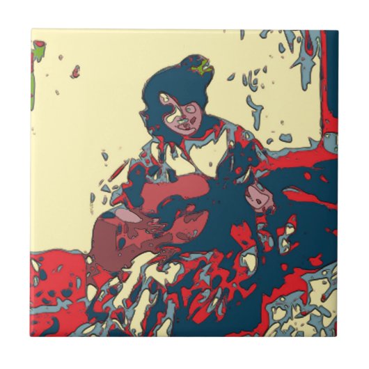 Flamenco Guitar Woman Ceramic Tile Tegeltje (Voorkant)