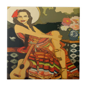 Flamenco Guitar Woman Tile Tegeltje