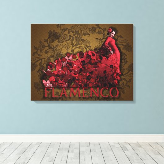 Flamenco Lady Spain Dance Art red black brown Canvas Afdruk (Insitu (Houten vloer))
