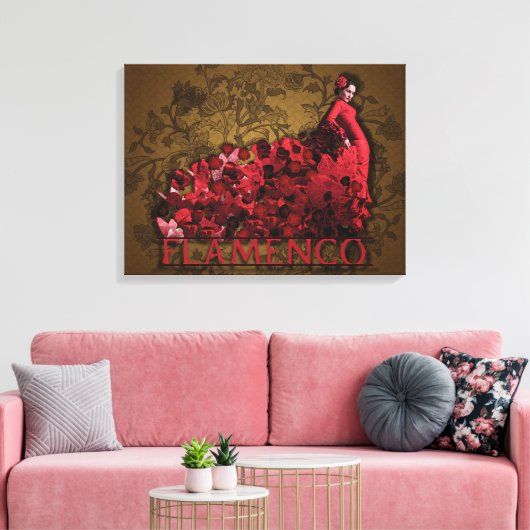 Flamenco Lady Spain Dance Art red black brown Canvas Afdruk (Insitu (Woonkamer))