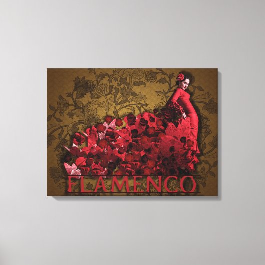 Flamenco Lady Spain Dance Art red black brown Canvas Afdruk (Voorkant)