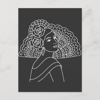Flamenco Spanish Lady With Fan Ink art Drawing Briefkaart