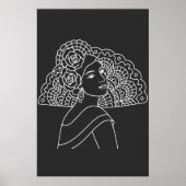 Flamenco Spanish Lady With Fan Ink art Drawing Poster (Voorkant)