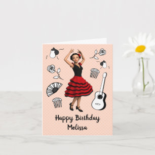Flamenco Theme - Cute Dancer Doll Birthday of enig Kaart