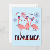 Flamerica 4 juli Flamingo Lovers Onafhankelijkheid Briefkaart (Voorkant / Achterkant)