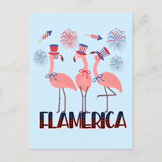 Flamerica 4 juli Flamingo Lovers Onafhankelijkheid Briefkaart (Voorkant)