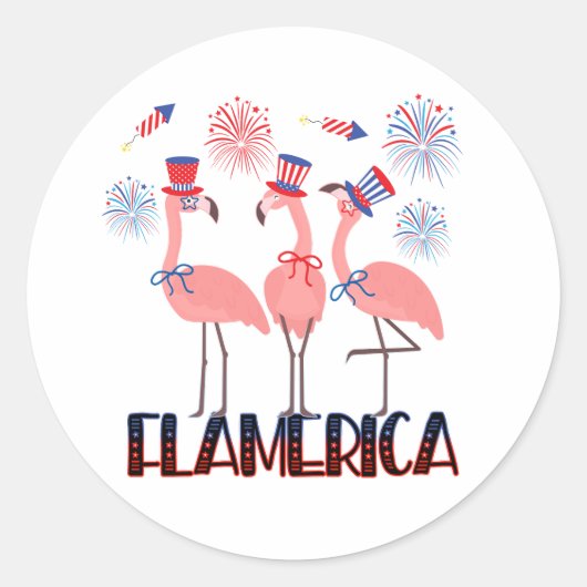 Flamerica 4 juli Flamingo Lovers Onafhankelijkheid Ronde Sticker (Voorkant)