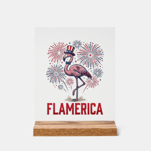 Flamerika Flamingo Patriottisch Vintage T-shirt On Acryl Bord
