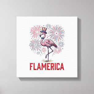 Flamerika Flamingo Patriottisch Vintage T-shirt On Canvas Afdruk