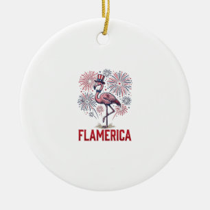 Flamerika Flamingo Patriottisch Vintage T-shirt On Keramisch Ornament