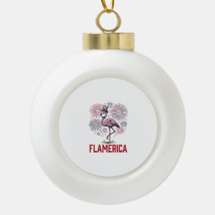 Flamerika Flamingo Patriottisch Vintage T-shirt On Keramische Bal Ornament
