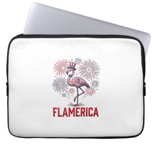Flamerika Flamingo Patriottisch Vintage T-shirt On Laptop Sleeve