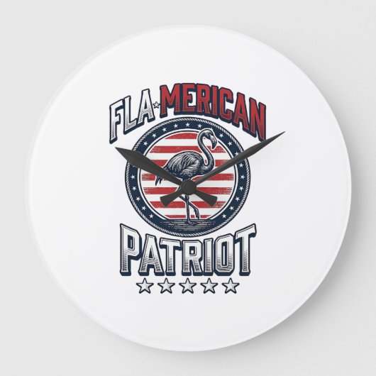 Flamerikaanse Patriott Flamingo Vintage Vector Grote Klok (Voorkant)