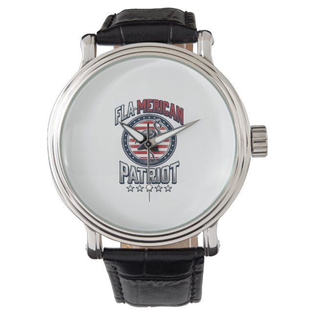 Flamerikaanse Patriott Flamingo Vintage Vector Horloge (Voorkant)