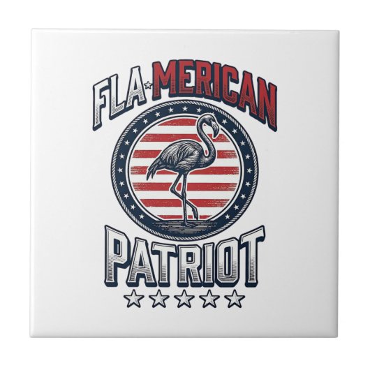 Flamerikaanse Patriott Flamingo Vintage Vector Tegeltje (Voorkant)