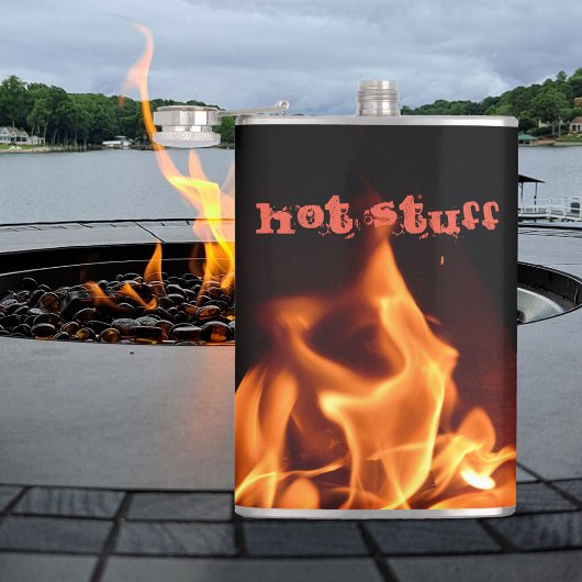 Flames branden op zwart en Oranje  Heupfles