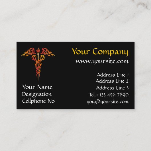 Flames Caduceus Visitekaartje (Voorkant)