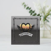 Flames Heart Rockoll Biker Wedding Invitation Kaart (Staand voorkant)