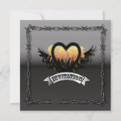 Flames Heart Rockoll Biker Wedding Invitation Kaart (Voorkant)