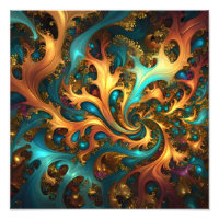 Flames of Color: Blauwgroen, gouden, Oranje fracta