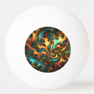 Flames of Color: Blauwgroen, gouden, Oranje fracta Pingpongbal