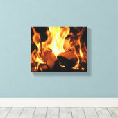 Flames on Burning Logs Canvas Afdruk (Insitu (Houten vloer))