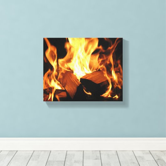 Flames on Burning Logs Canvas Afdruk (Insitu (Houten vloer))