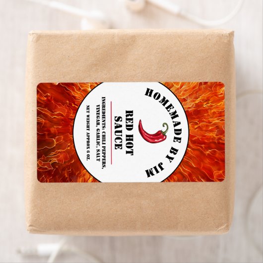 Flames Red Hot Chili Saus Pepper Label (Insitu)