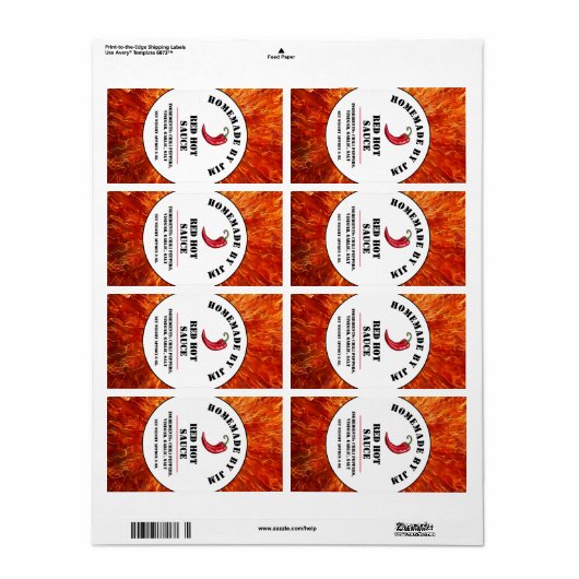 Flames Red Hot Chili Saus Pepper Label (Full Sheet)