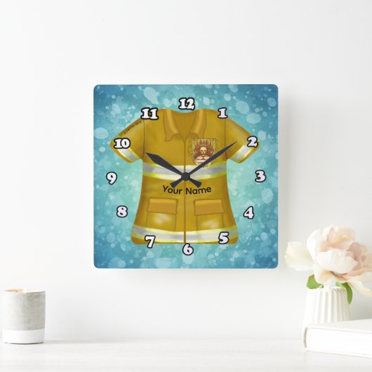 Flames Shield Firefighter Vierkante Klok (Huis)