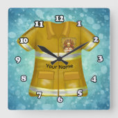 Flames Shield Firefighter Vierkante Klok (Voorkant)