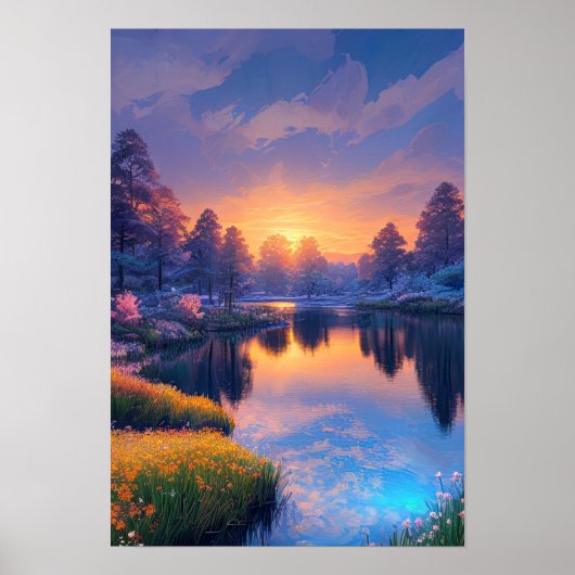 Flames van Natuur. Oranje zonsondergang Poster (Voorkant)