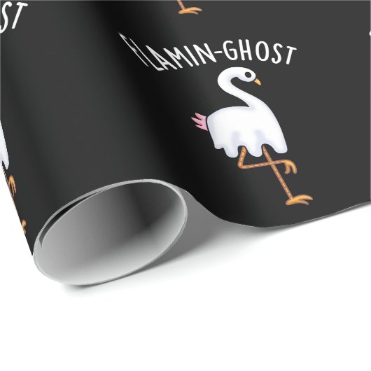 Flamin-ghost Funny Flamingo Ghost Pun Dark BG Cadeaupapier (Rol Hoek)