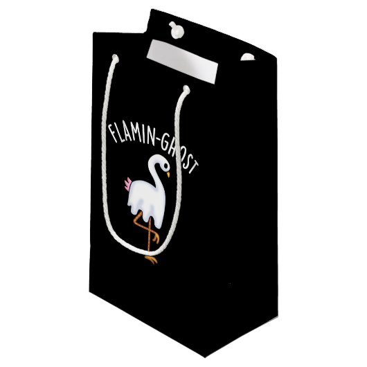 Flamin-ghost Funny Flamingo Ghost Pun Dark BG Klein Cadeauzakje (Voorkant Gekanteld)
