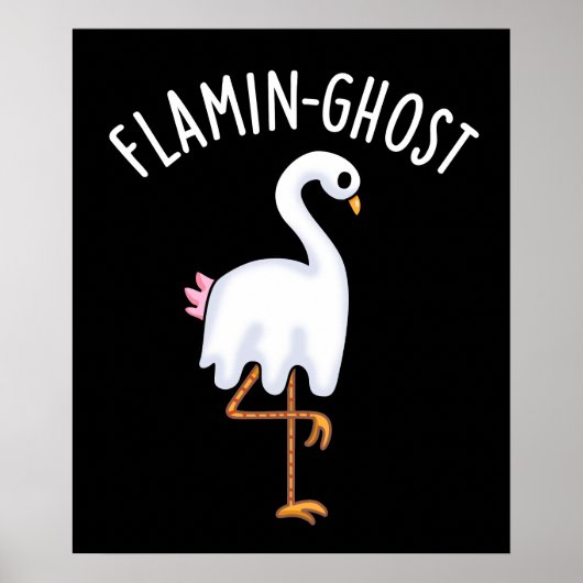Flamin-ghost Funny Flamingo Ghost Pun Dark BG Poster (Voorkant)