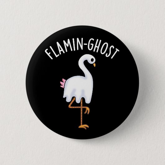 Flamin-ghost Funny Flamingo Ghost Pun Dark BG Ronde Button 5,7 Cm (Voorkant)