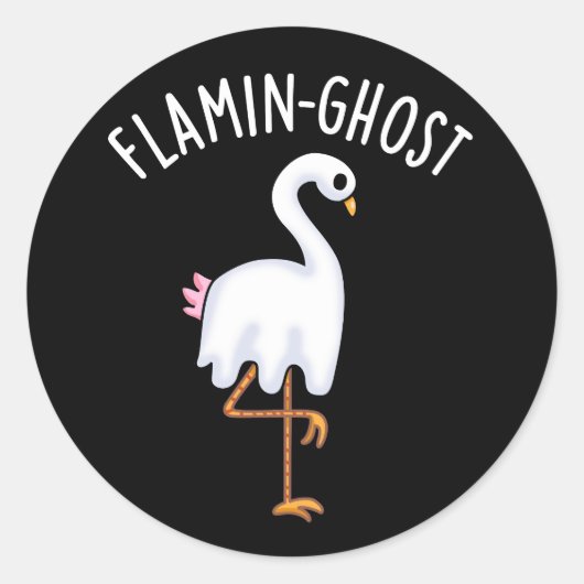 Flamin-ghost Funny Flamingo Ghost Pun Dark BG Ronde Sticker (Voorkant)