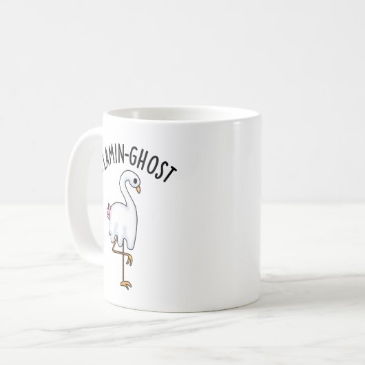 Flamin-ghost Funny Flamingo Ghost Pun Koffiemok (Voorkant links)