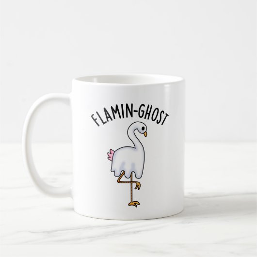 Flamin-ghost Funny Flamingo Ghost Pun Koffiemok (Links)