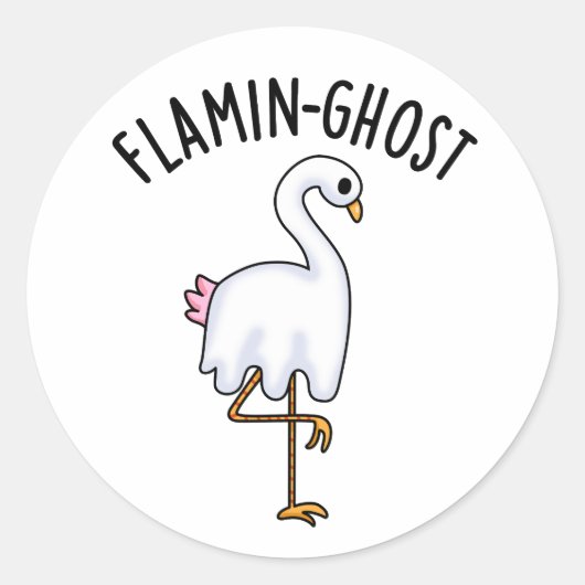 Flamin-ghost Funny Flamingo Ghost Pun Ronde Sticker (Voorkant)
