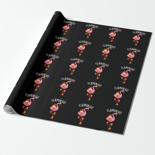 Flamin-go Grappige Flamingo Pun Dark BG Cadeaupapier (Uitgerold)