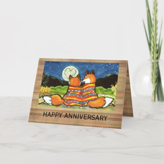 "Flamin' Love" Red Foxes Romantic Jubileum Kaart (Voorkant)