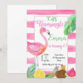 Flaminfo Birthday Invitation, Flamingo Invitation Kaart (Voorkant / Achterkant)
