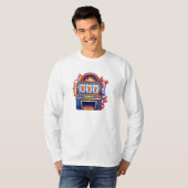 Flaming 777 Jackpot Retro Casino Design T-shirt (Voorkant volledig)