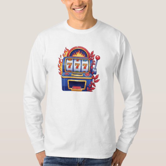 Flaming 777 Jackpot Retro Casino Design T-shirt (Voorkant)