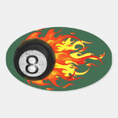 Flaming 8 Ball Ovale Sticker (Voorkant)